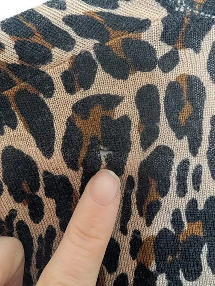 Tory Burch 100% Wool V Neck Logo Buttoned Cheetah Cardigan Black‎ Size Small